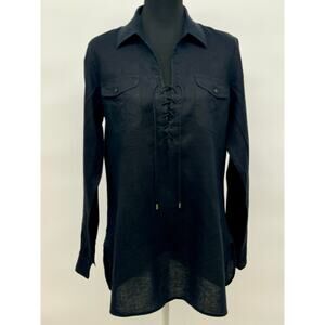 LAUREN Ralph Lauren Long Sleeve Classiccore Preppy Retro Black Linen Dress Sz L